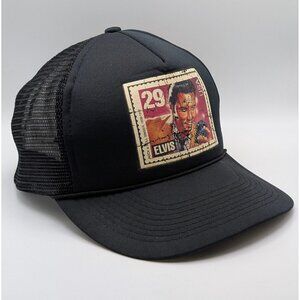 Vintage Elvis Presley Postage Stamp Snapback Hat Cap Rock & Roll Black Foam